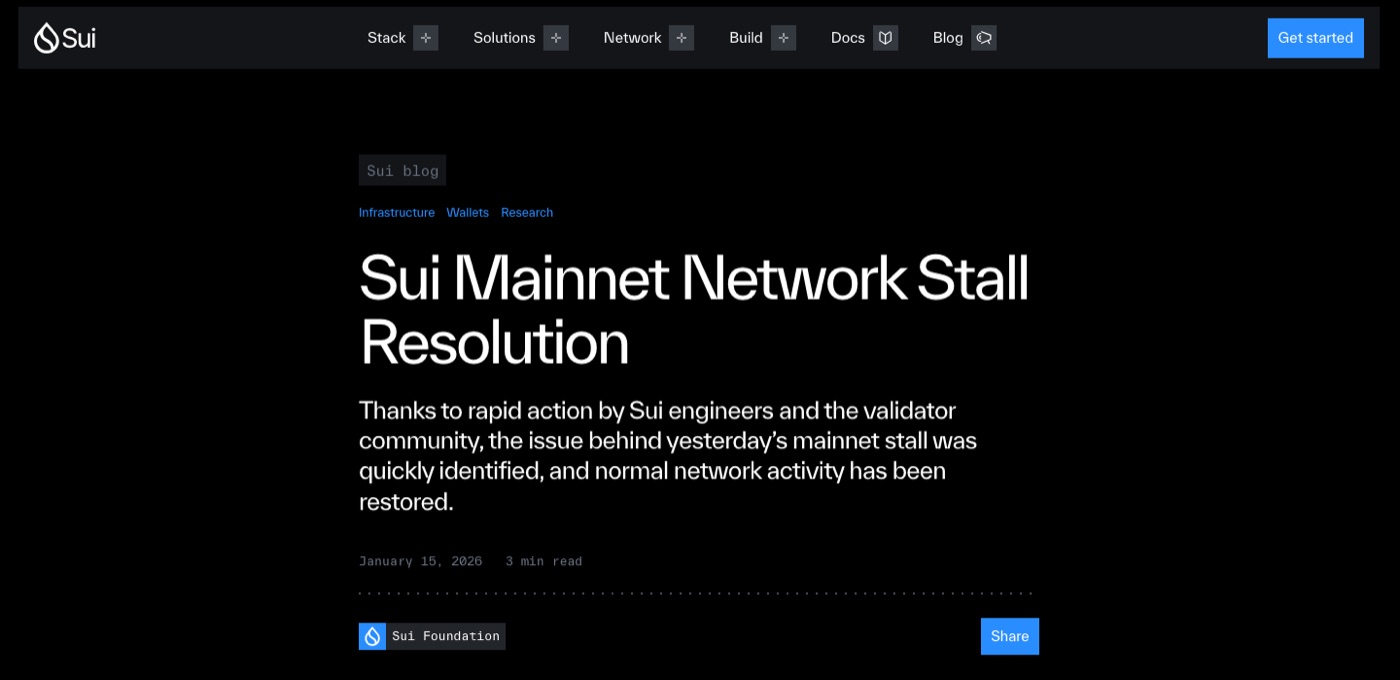 Screenshot of Sui’s postmortem for the January 2026 network stall.
